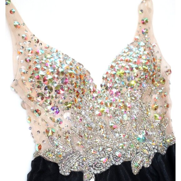 Prom Gown Rhinestone Mesh Beaded Black Formal Dress Glam Sparklecore - Picture 2 of 9